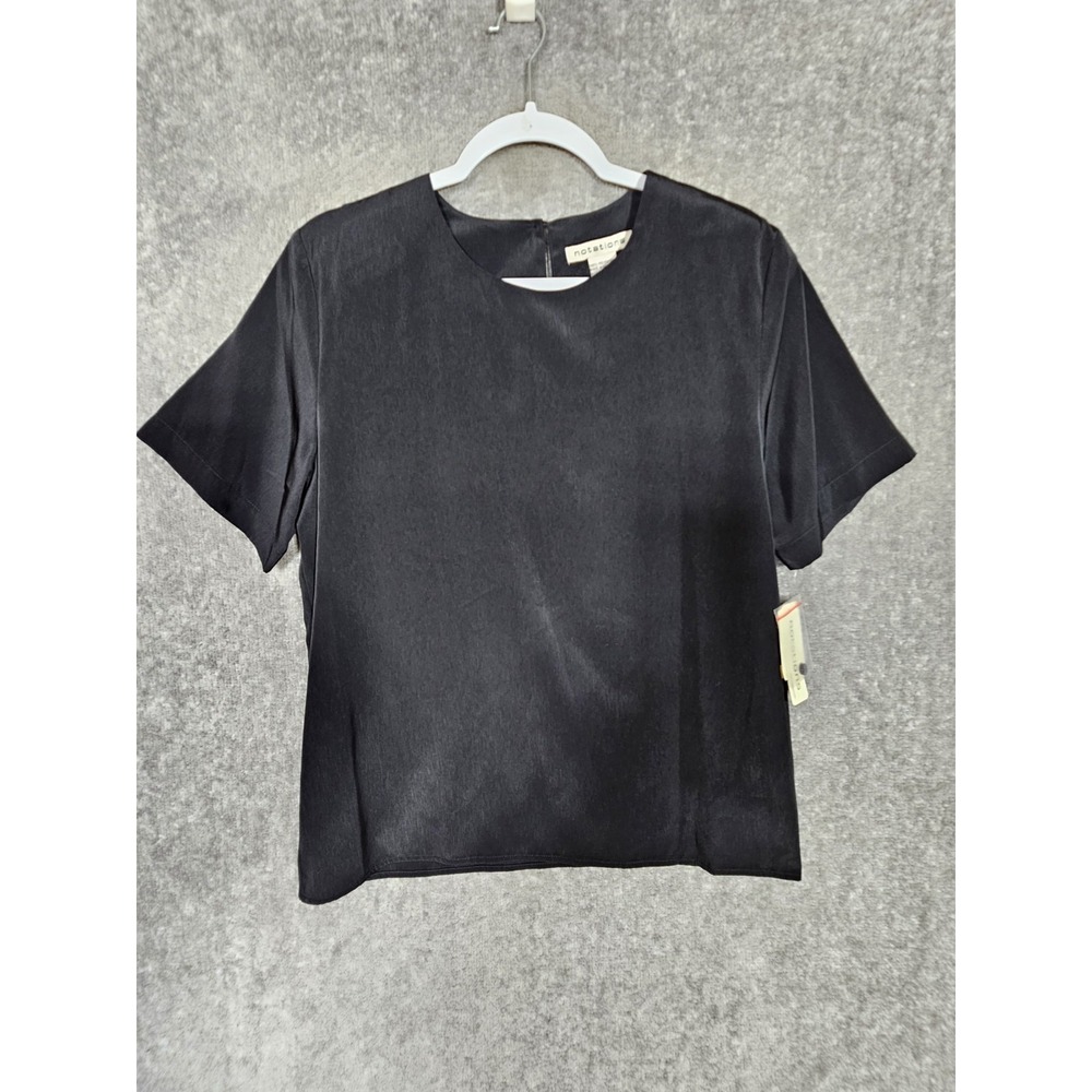 Notations Top‎ Womens Size Medium Black Polyester Short Sleeve Back Keyhole New